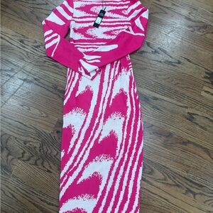 Fashion Nova Pink and Cream Sweater Midi Dress